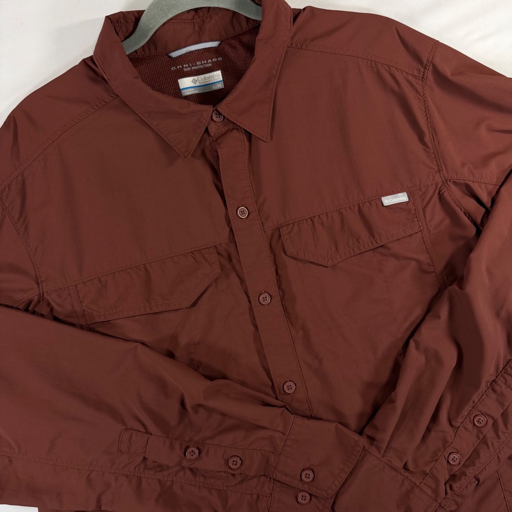 Columbia Omni-Shade Mens XL Rust/Brown Long Sleeve Hiking Fishing Shirt